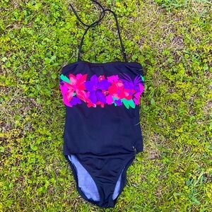 VTG 80s Hawaiian Floral One Piece Swimsuit Size Small